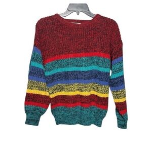 Vintage Saturdays Colorful Stripped Sweater Women Size‎ Small 90's Crewneck
